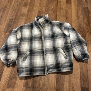 Le Lis Black and Tan Plaid Puffer Jacket